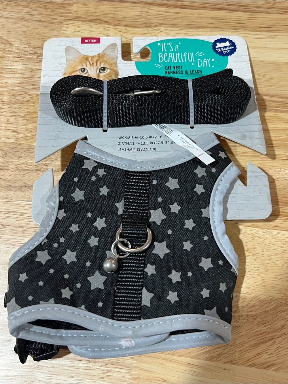 Whisker city Star-Print Pet Harness & Leash Set - Black - kitten